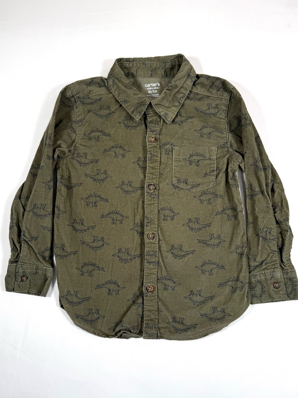 CARTER’S Boys Stegosaurus Dinosaur Corduroy Shirt 5T Cottagecore Outdoorsy Retro